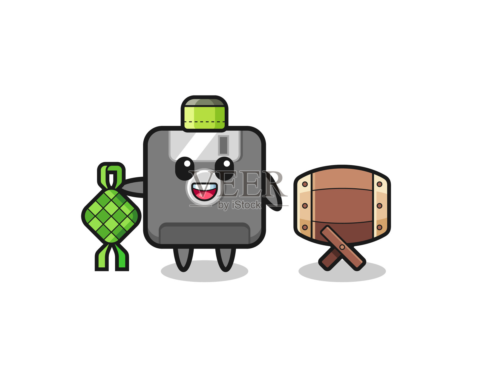 软盘上的穆斯林人物正在庆祝开斋节设计元素图片