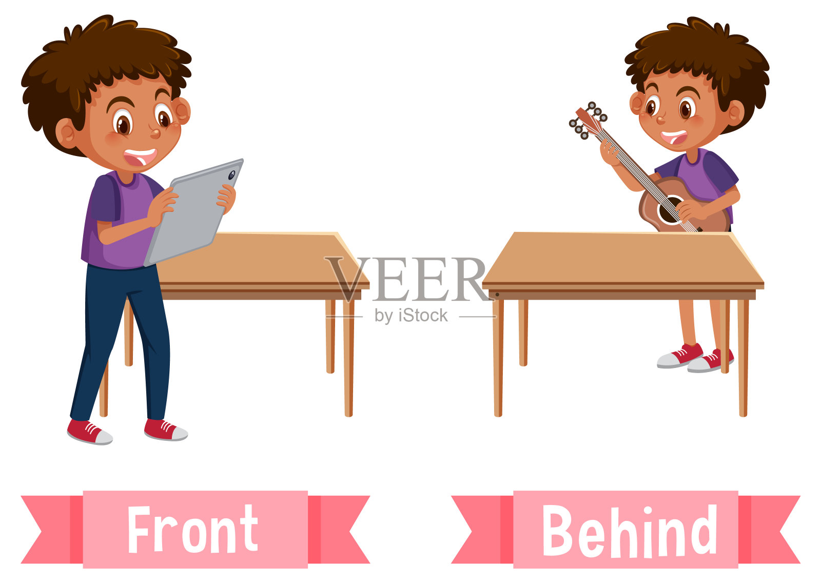 前面和后面的反义词插画图片素材