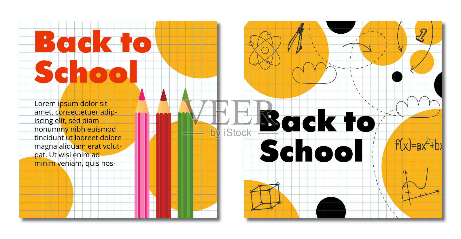 返回学校的社交媒体包模板溢价矢量的黄色有机流体背景集插画图片素材