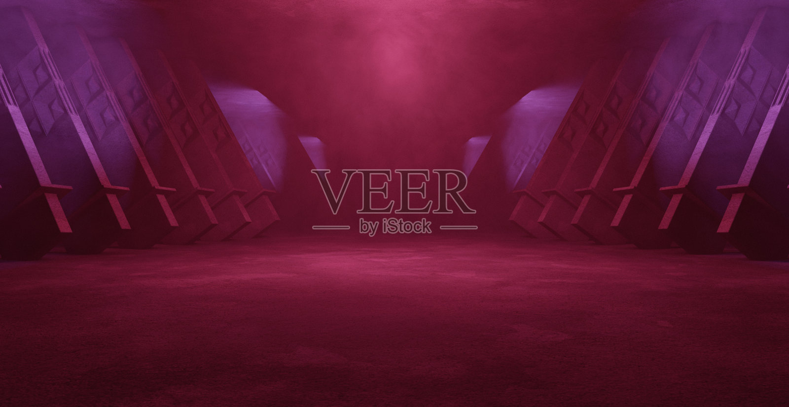 天外异域霓虹灯Grunge Sci Fi Stage激光展厅隧道走廊地下车库汽车房水泥沥青混凝土神秘的栗色棕色旗帜背景3D渲染照片摄影图片