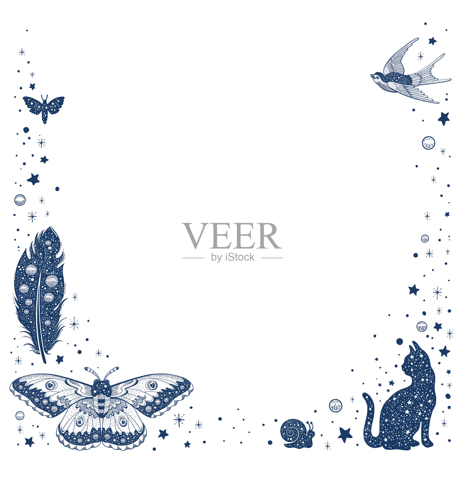 魔法框架背景复古月亮边界插画图片素材