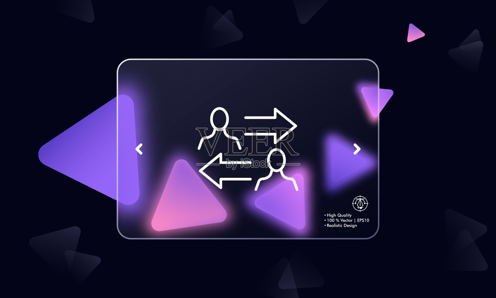 交换信息行图标。有箭头的人,说话,沟通,交谈,工作,分析,数据分析,策略。经营理念。Glassmorphism风格。矢量线图标广告插画图片素材