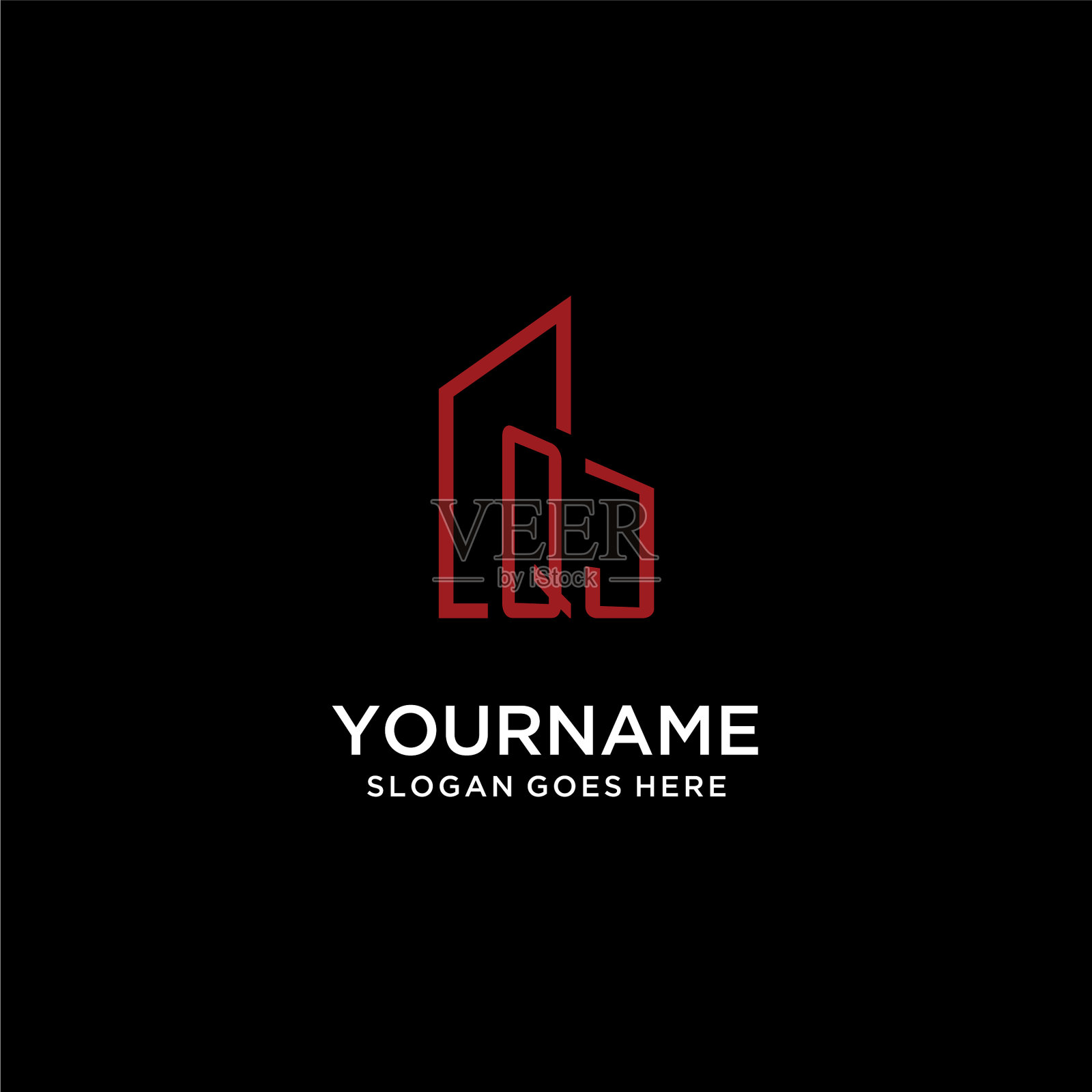 Qj初始字母与建筑标志设计插画图片素材