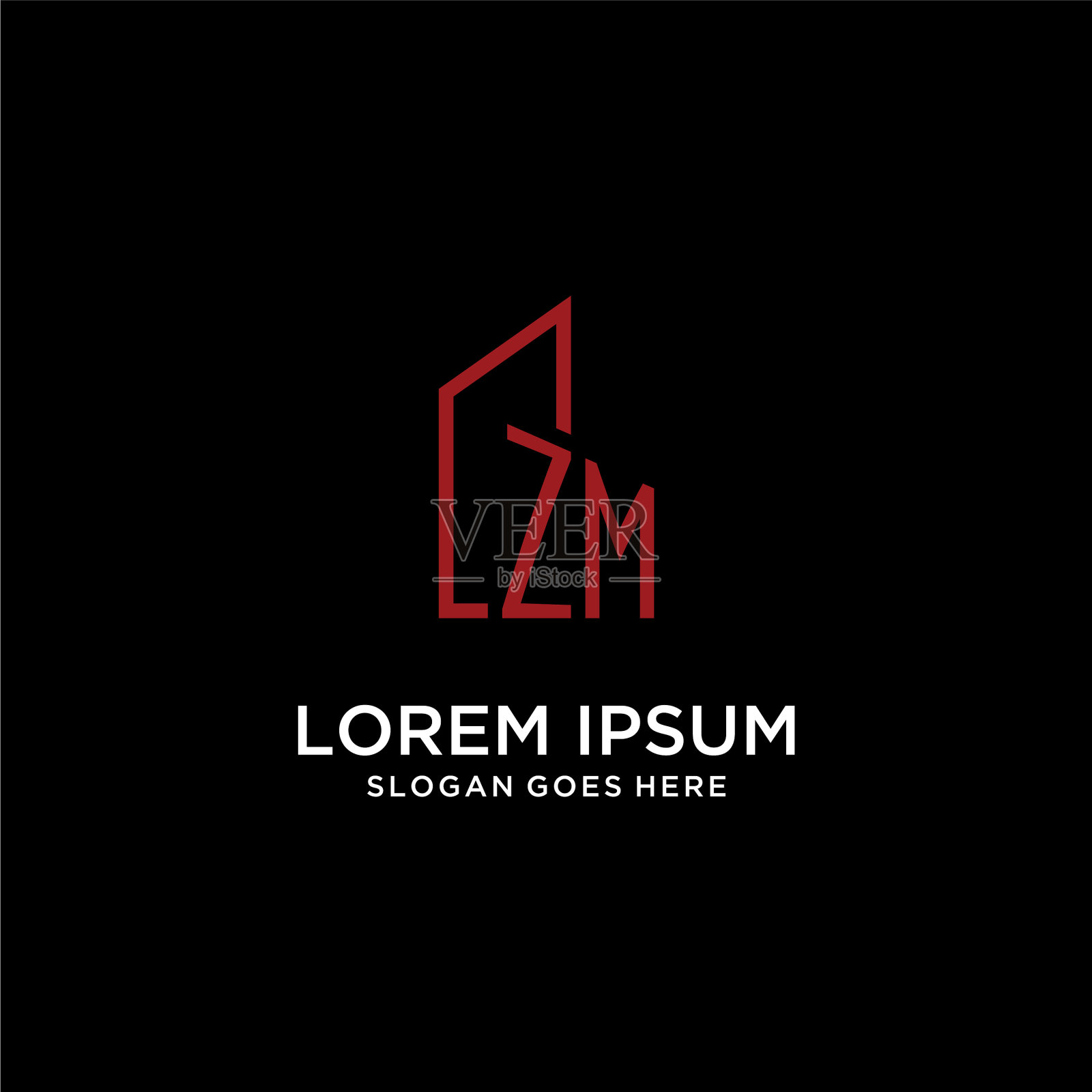 Zm初始字母与建筑标志设计插画图片素材