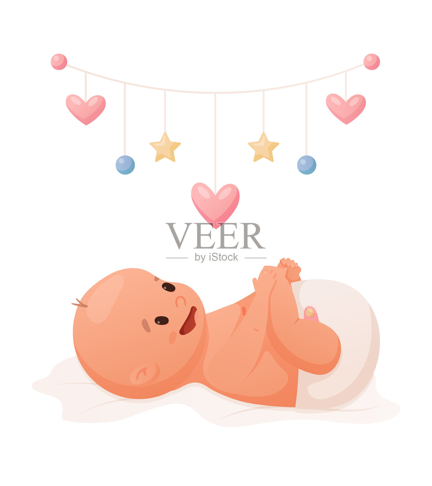 新生婴儿躺着,吊着玩插画图片素材