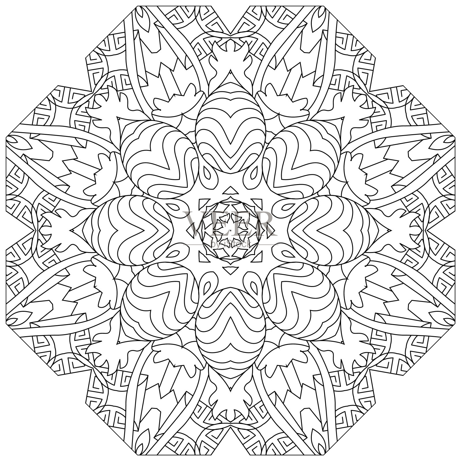 手绘圆形装饰着色页。插画图片素材