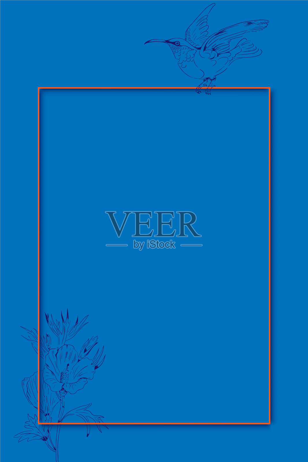 手绘蜂鸟和芙蓉图案插画图片素材