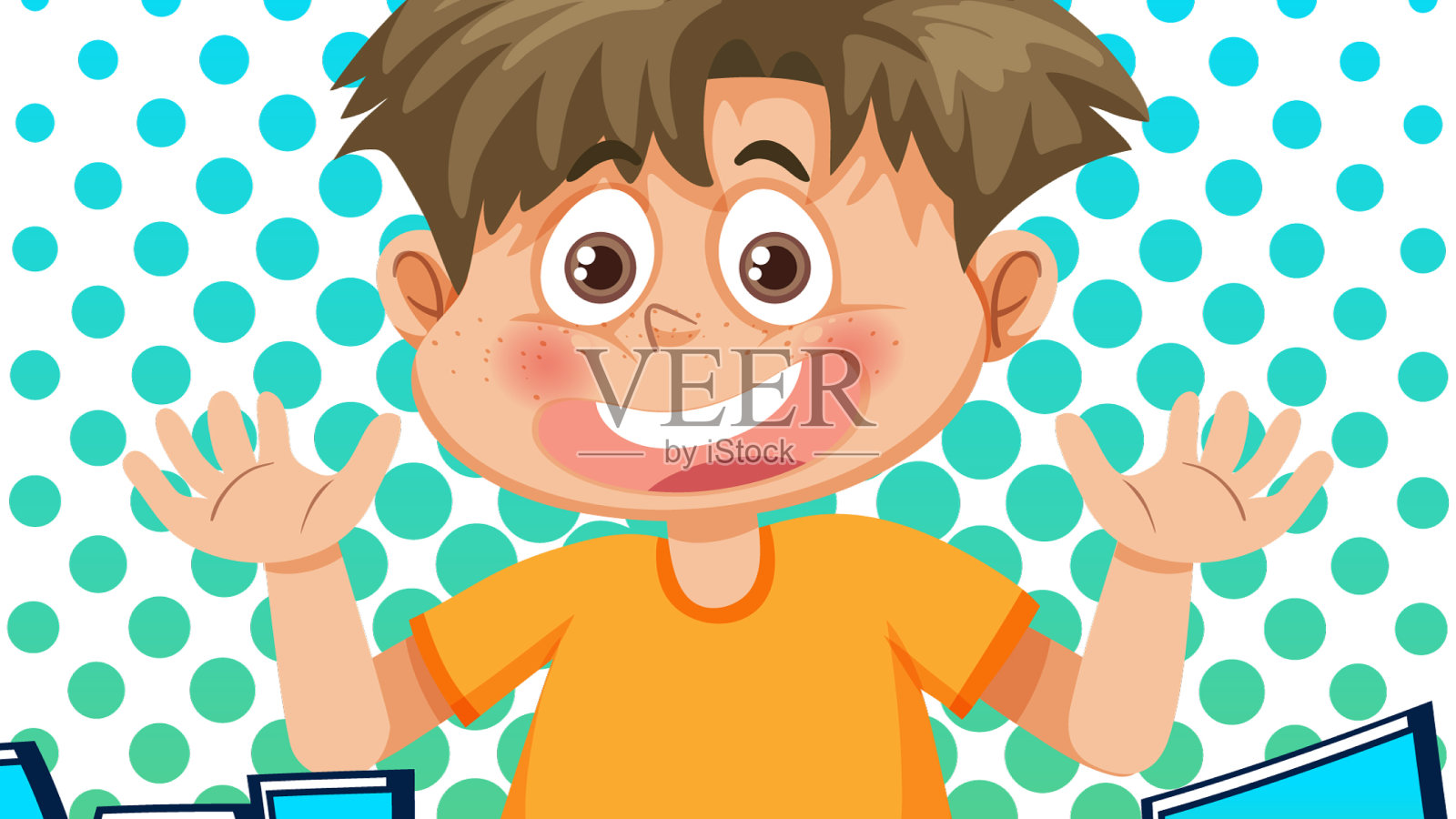 笨拙的男孩卡通人物与文字表达插画图片素材