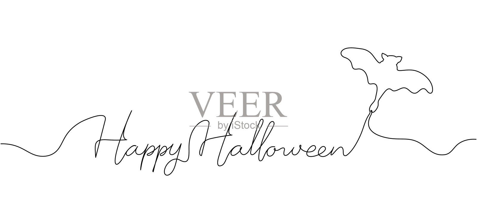 万圣节快乐连续一行画背景。矢量插图设计海报,横幅,传单。插画图片素材