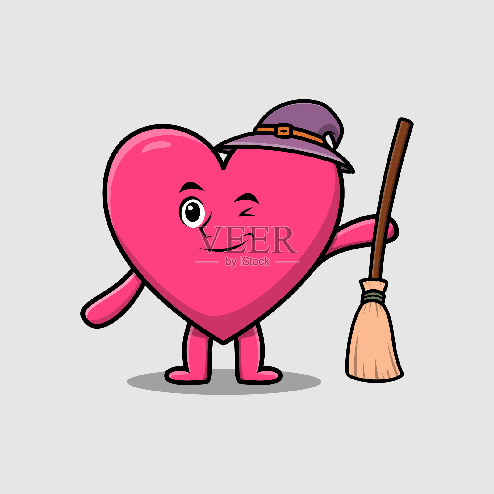 可爱的卡通女巫造型可爱的心形人物插画图片素材