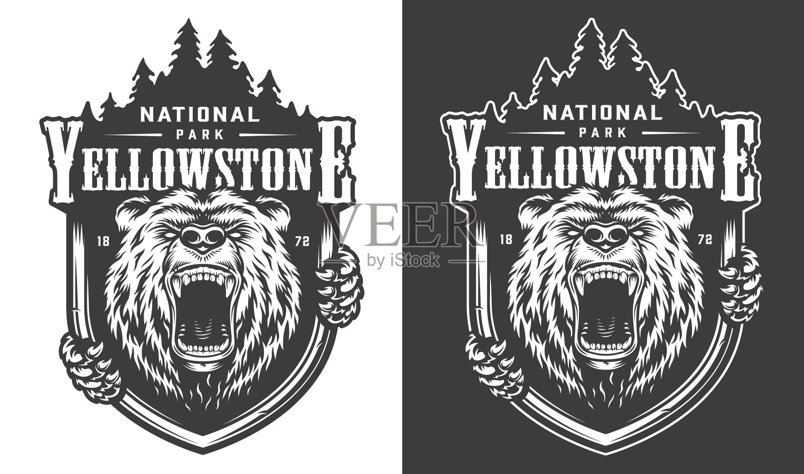 黄石国家公园复古的单色标志插画图片素材