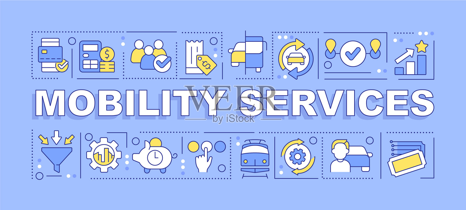 移动服务词概念紫旗图标素材