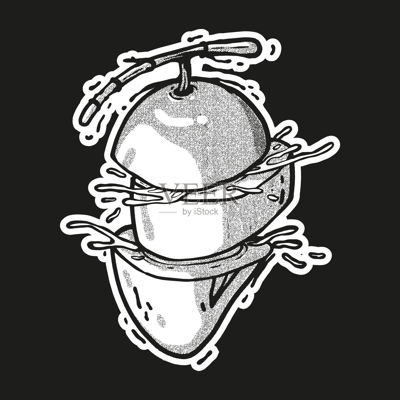 切片芒果手绘黑白技术插画图片素材