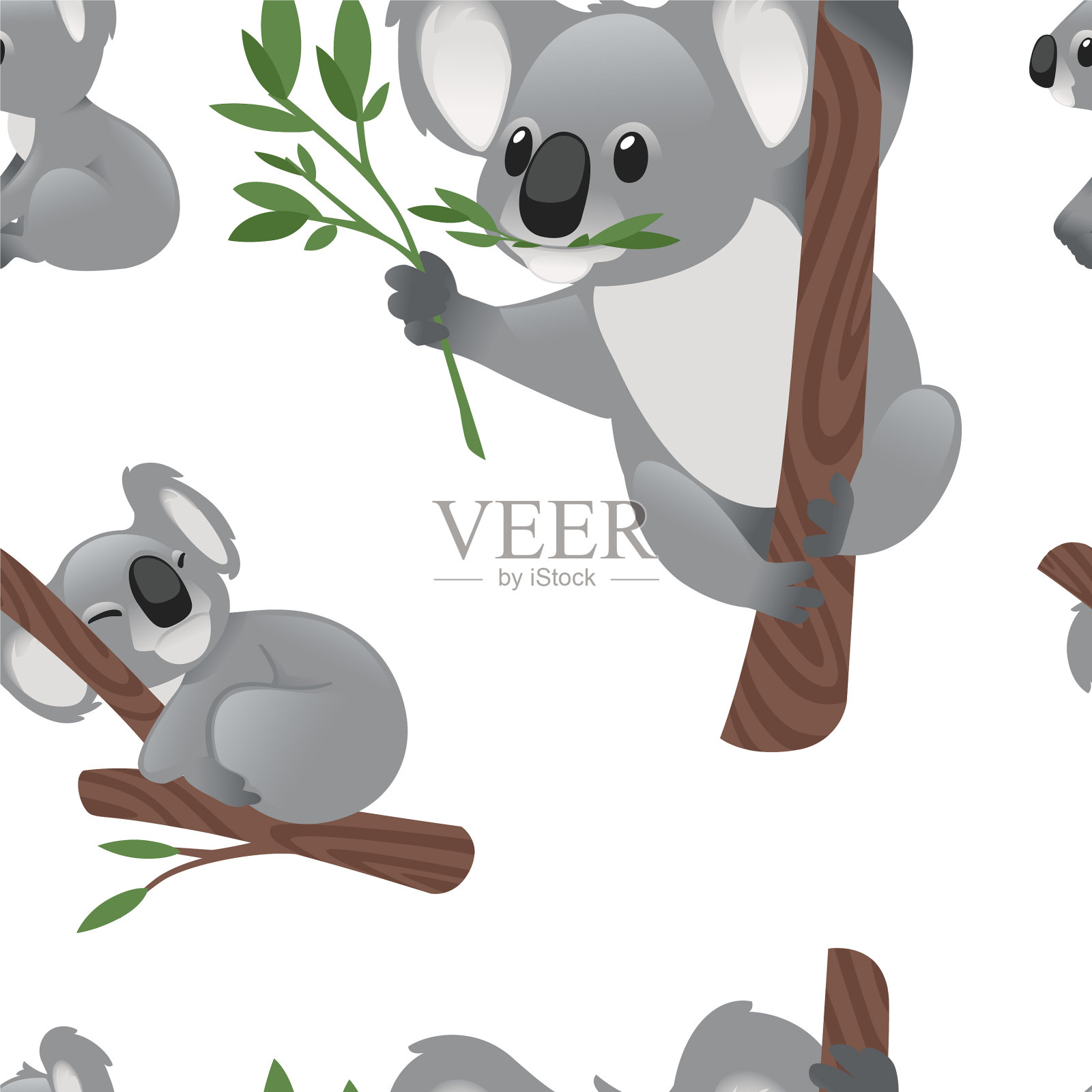 无缝图案可爱的灰色考拉熊插画图片素材