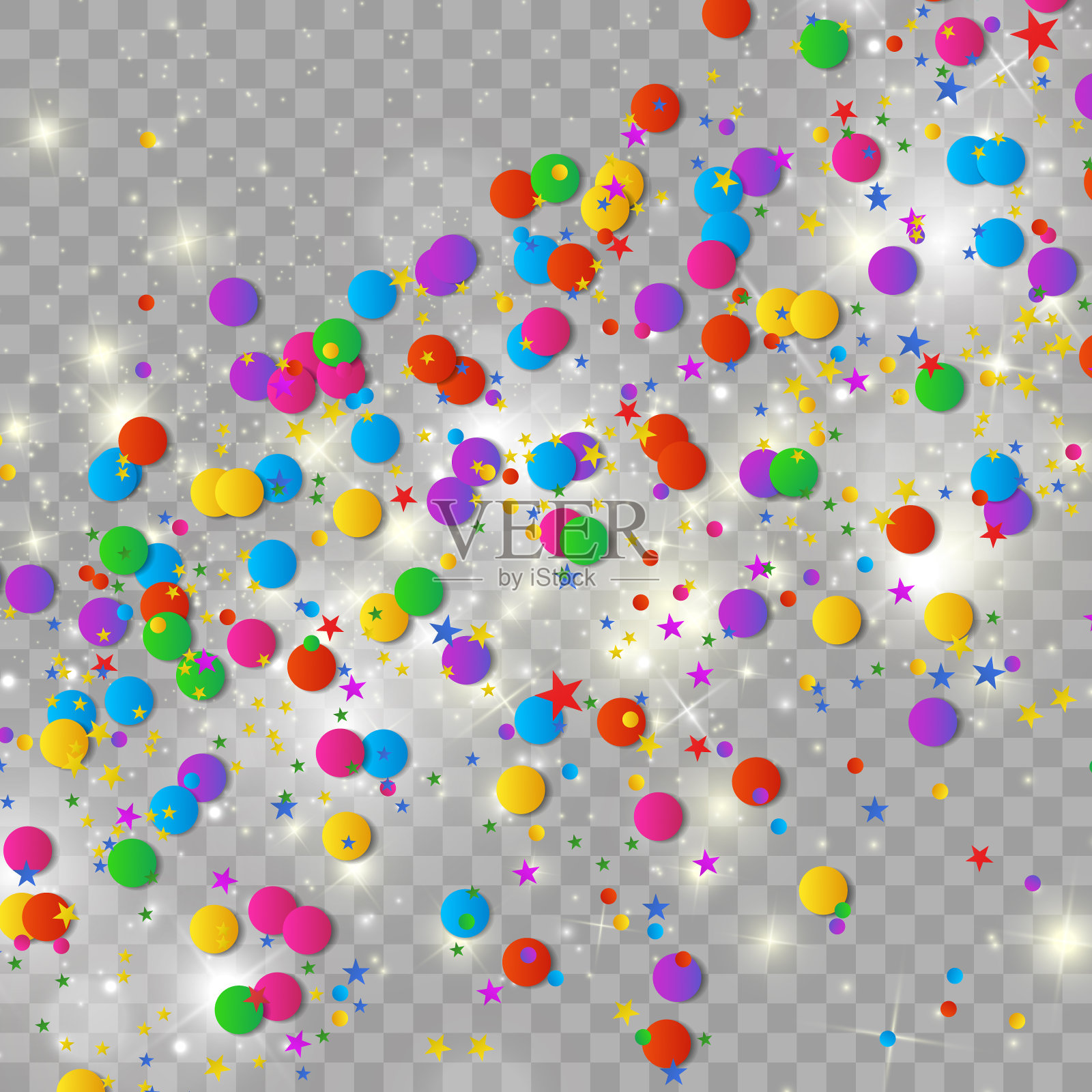 五彩缤纷的纸屑和球分开。节日背景矢量。生日快乐。假期。插画图片素材