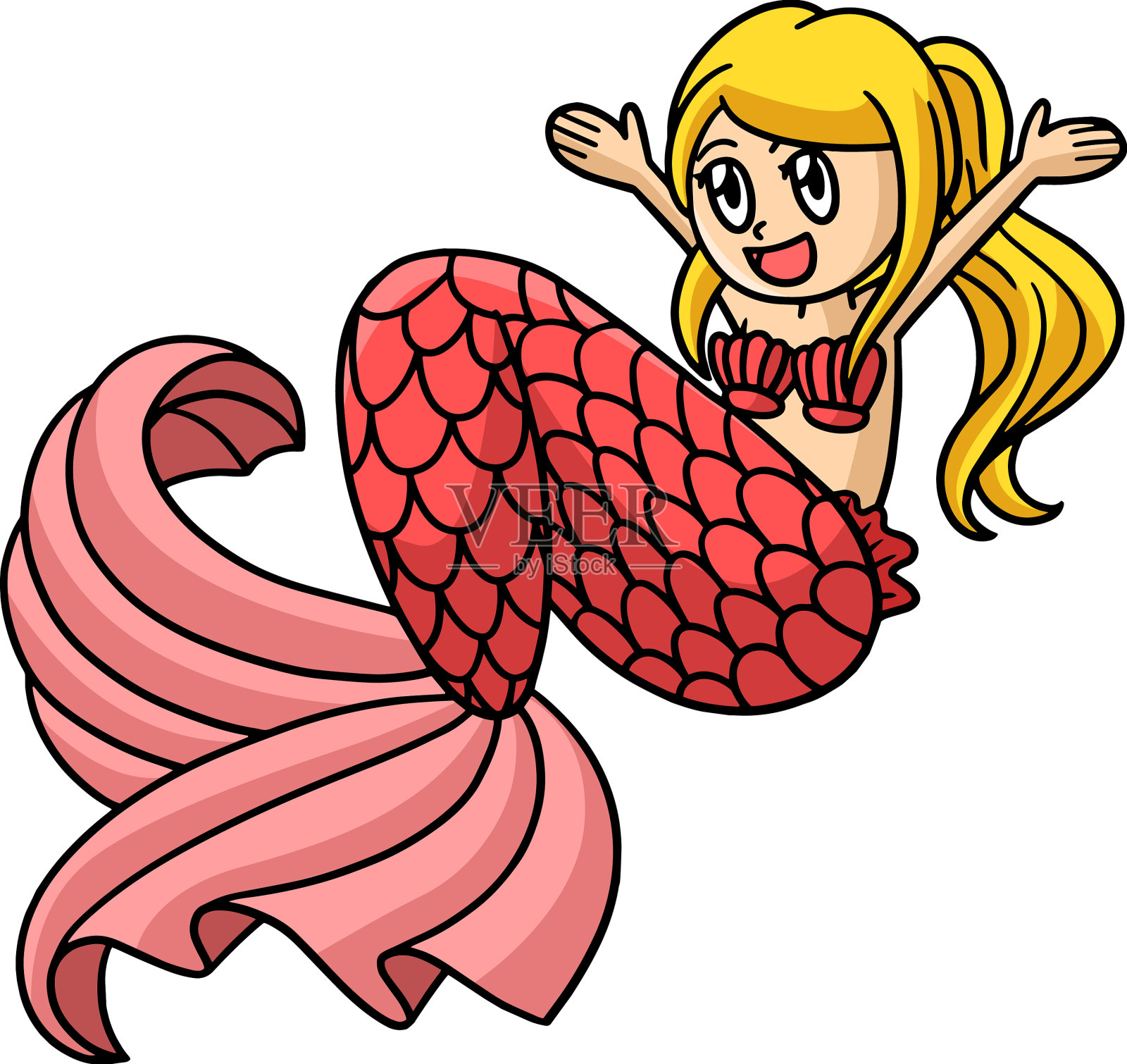 微笑美人鱼卡通彩色剪贴画插画图片素材