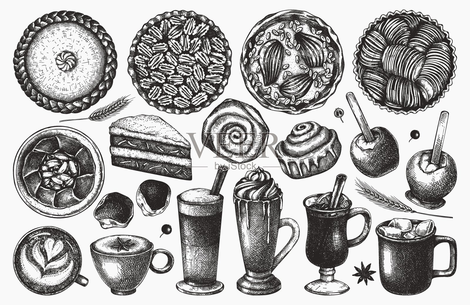 秋天甜点集插画图片素材