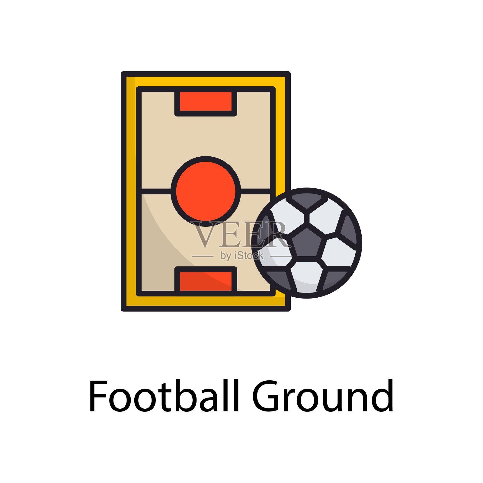 足球地面矢量填充轮廓图标设计插图。体育和奖项符号在白色背景EPS 10文件插画图片素材