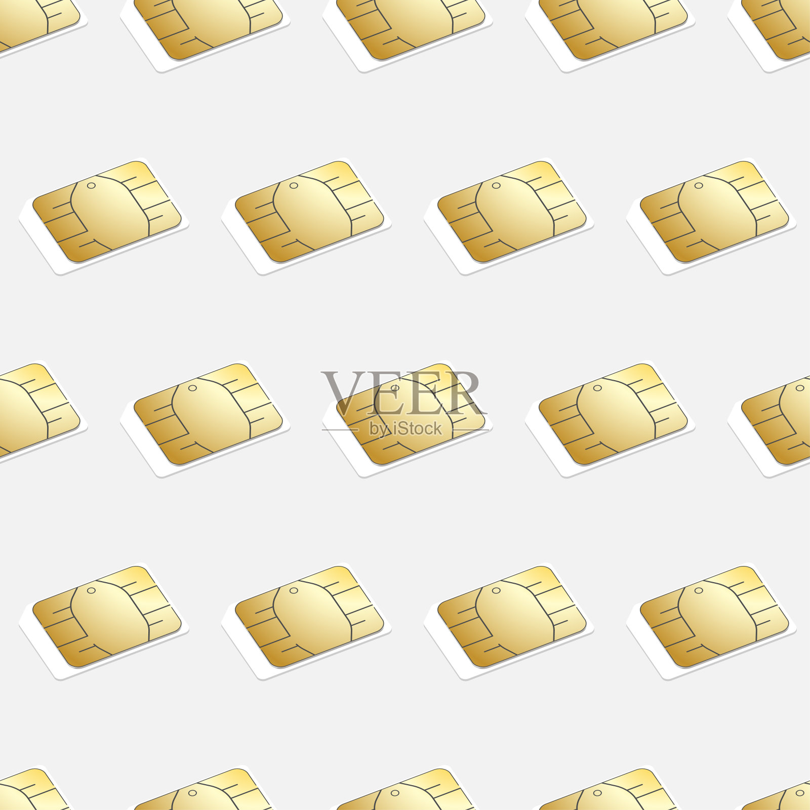 金纳米sim卡无缝图案。智能手机芯片的矢量插图。过时的技术。插画图片素材