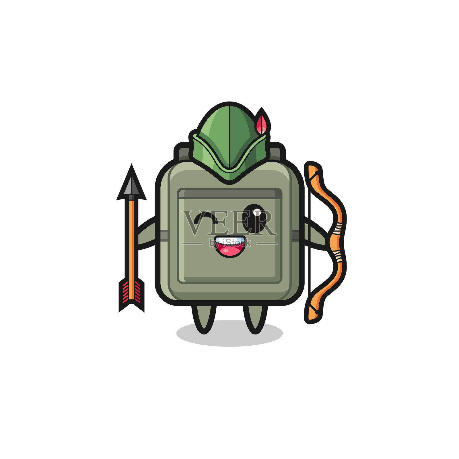 书包卡通作为中世纪射手吉祥物设计元素图片