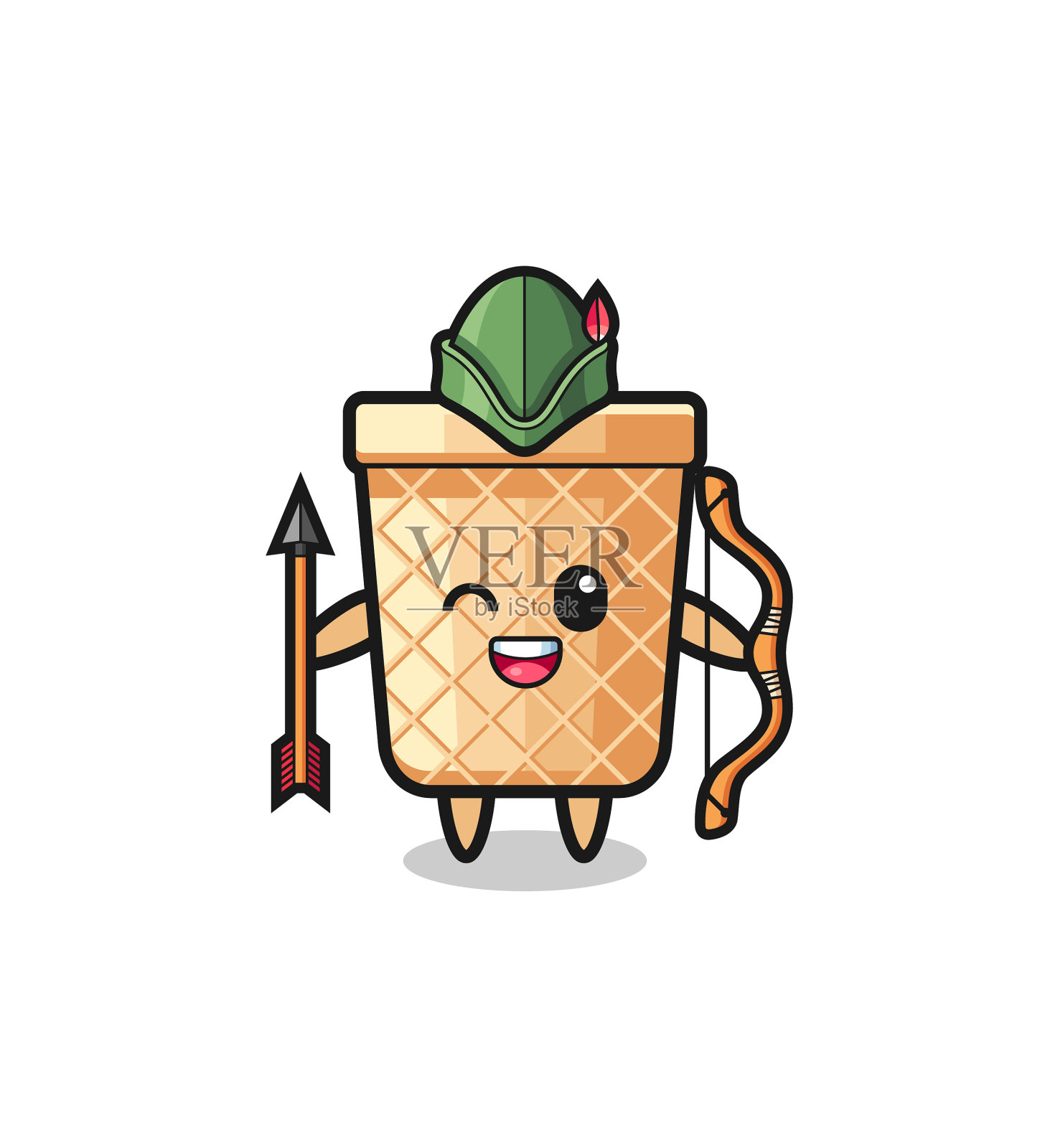 华夫筒卡通作为中世纪射手的吉祥物设计元素图片