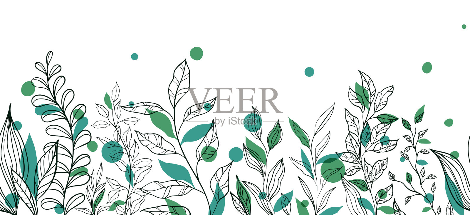 树叶树枝和手绘涂鸦涂鸦设计元素图片