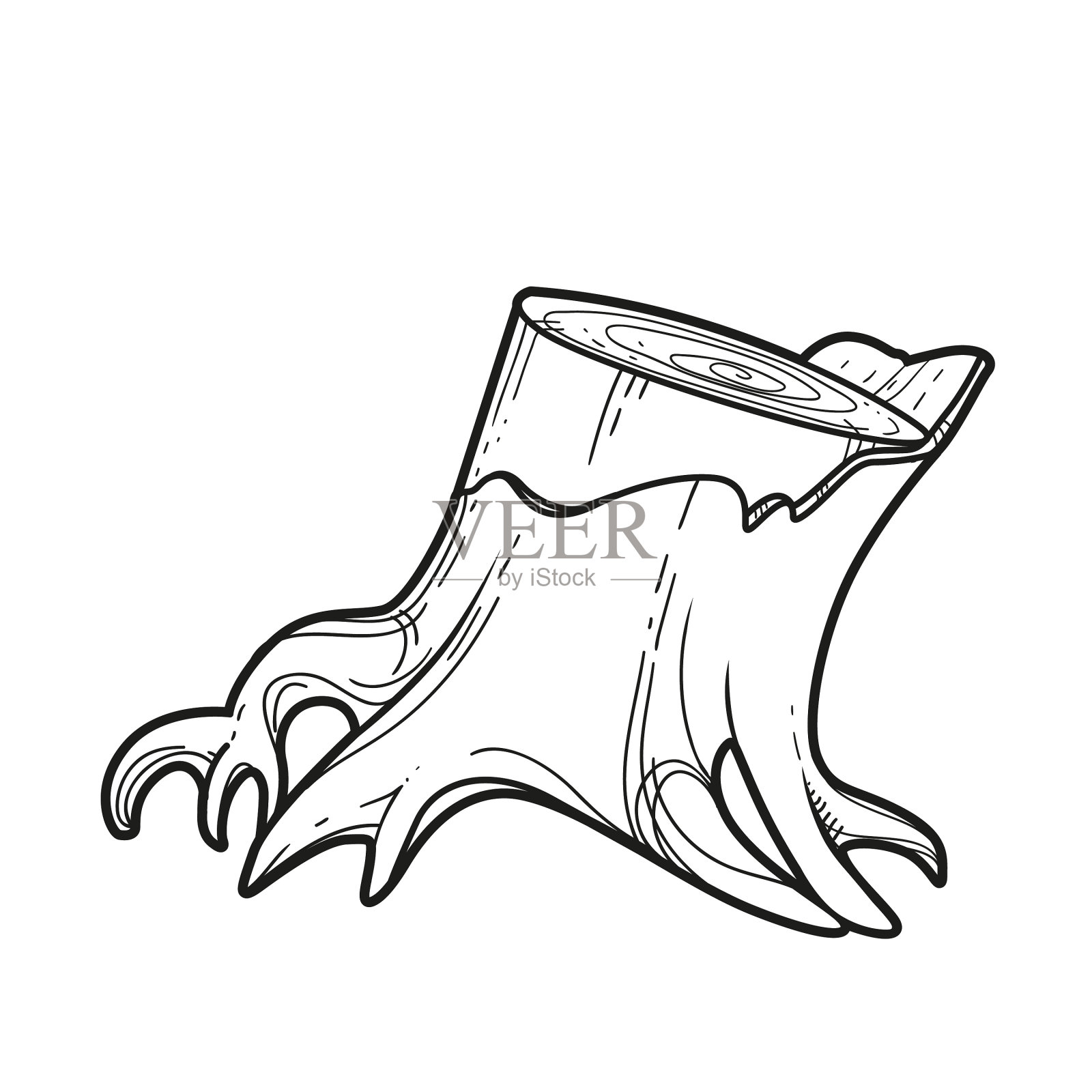 老的不平衡的树桩与突出的根线形设计元素图片