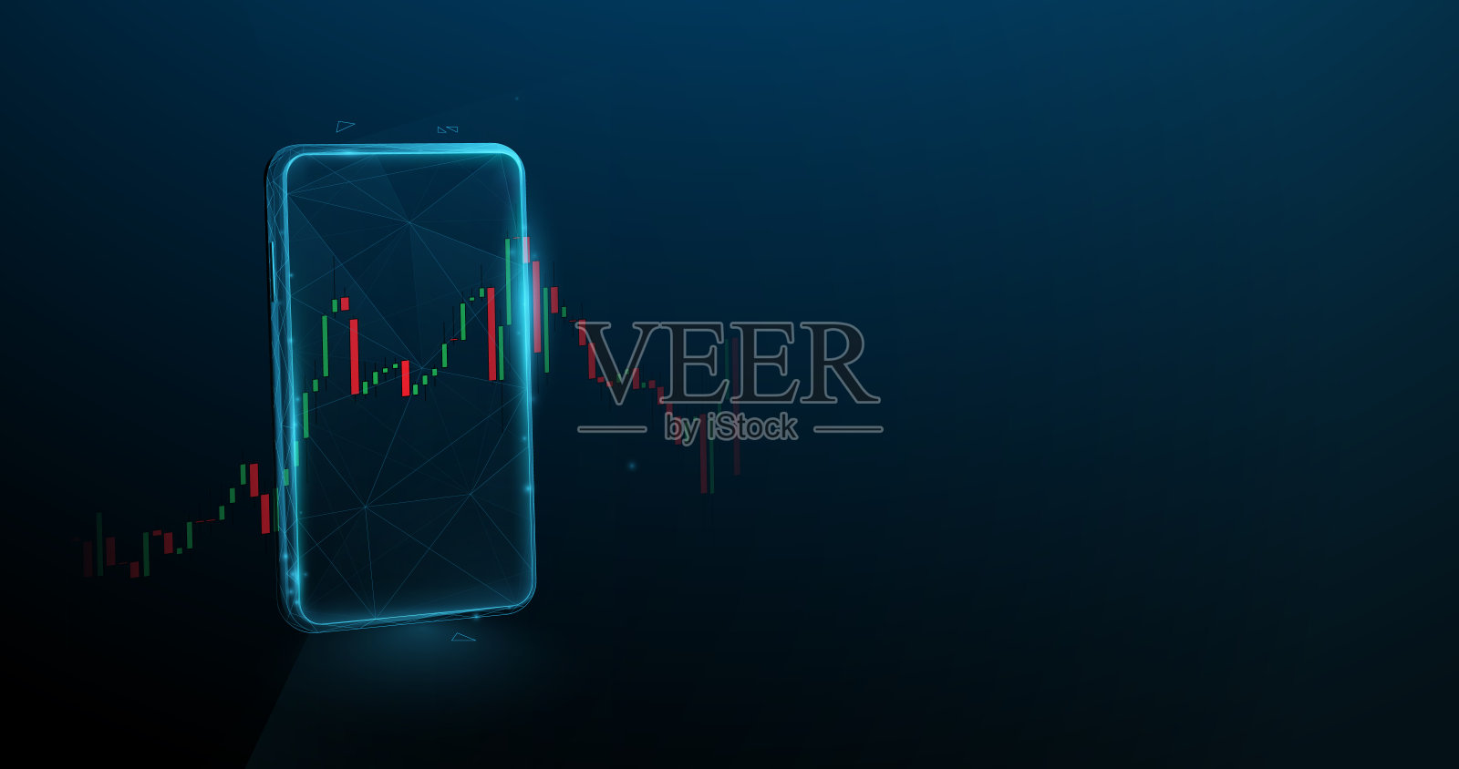 智能手机与股市外汇交易图表。移动的股票交易。低多边形模型设计。矢量图插画图片素材