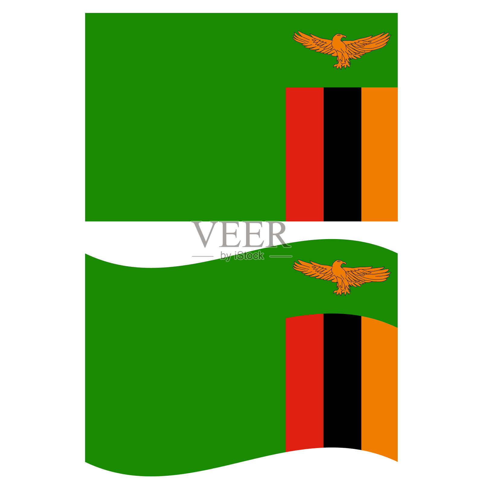 赞比亚的旗帜。赞比亚国旗。赞比亚挥舞着国旗。平的风格。照片摄影图片