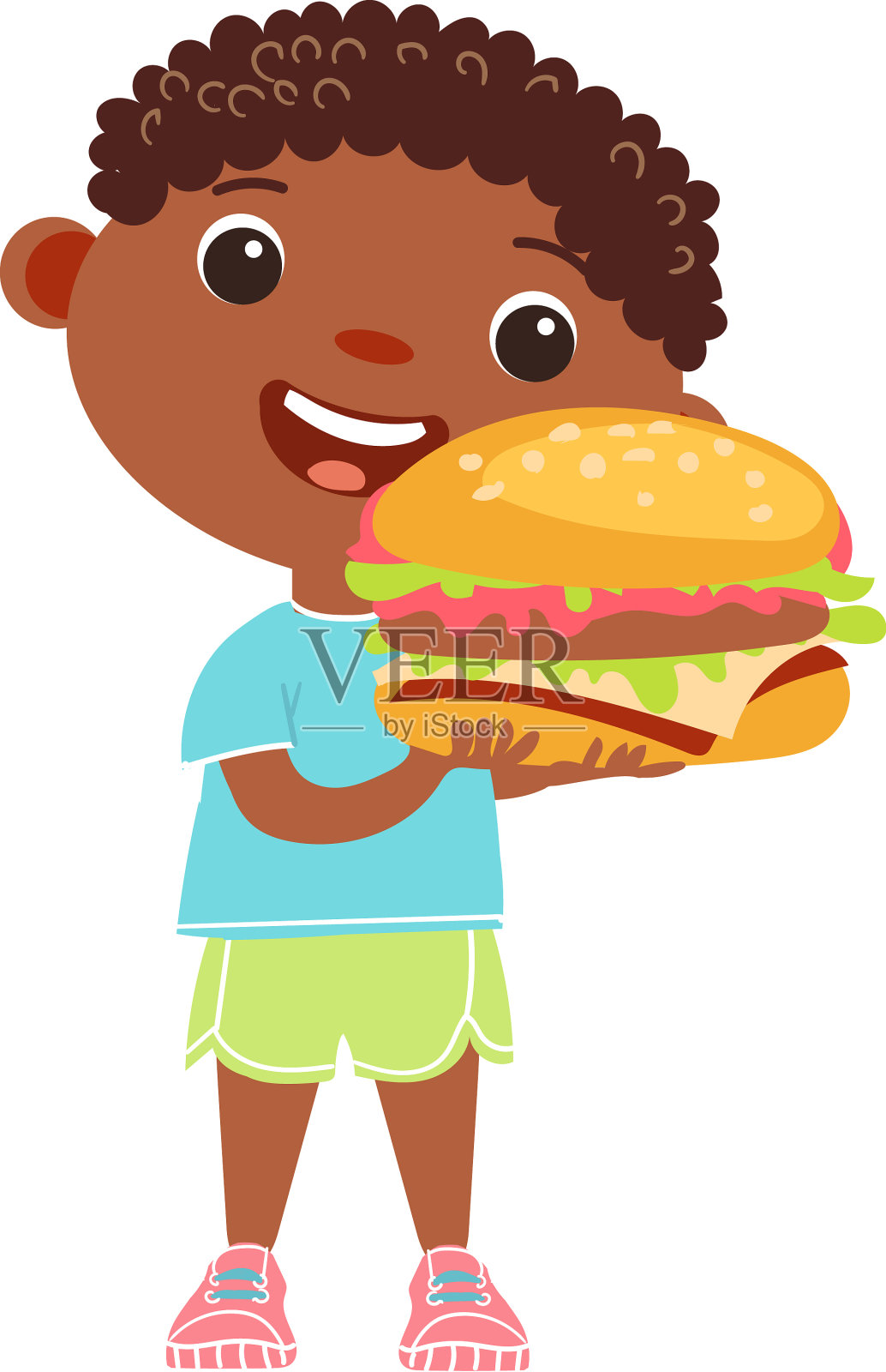 美味的快餐为孩子微笑的男孩与设计元素图片