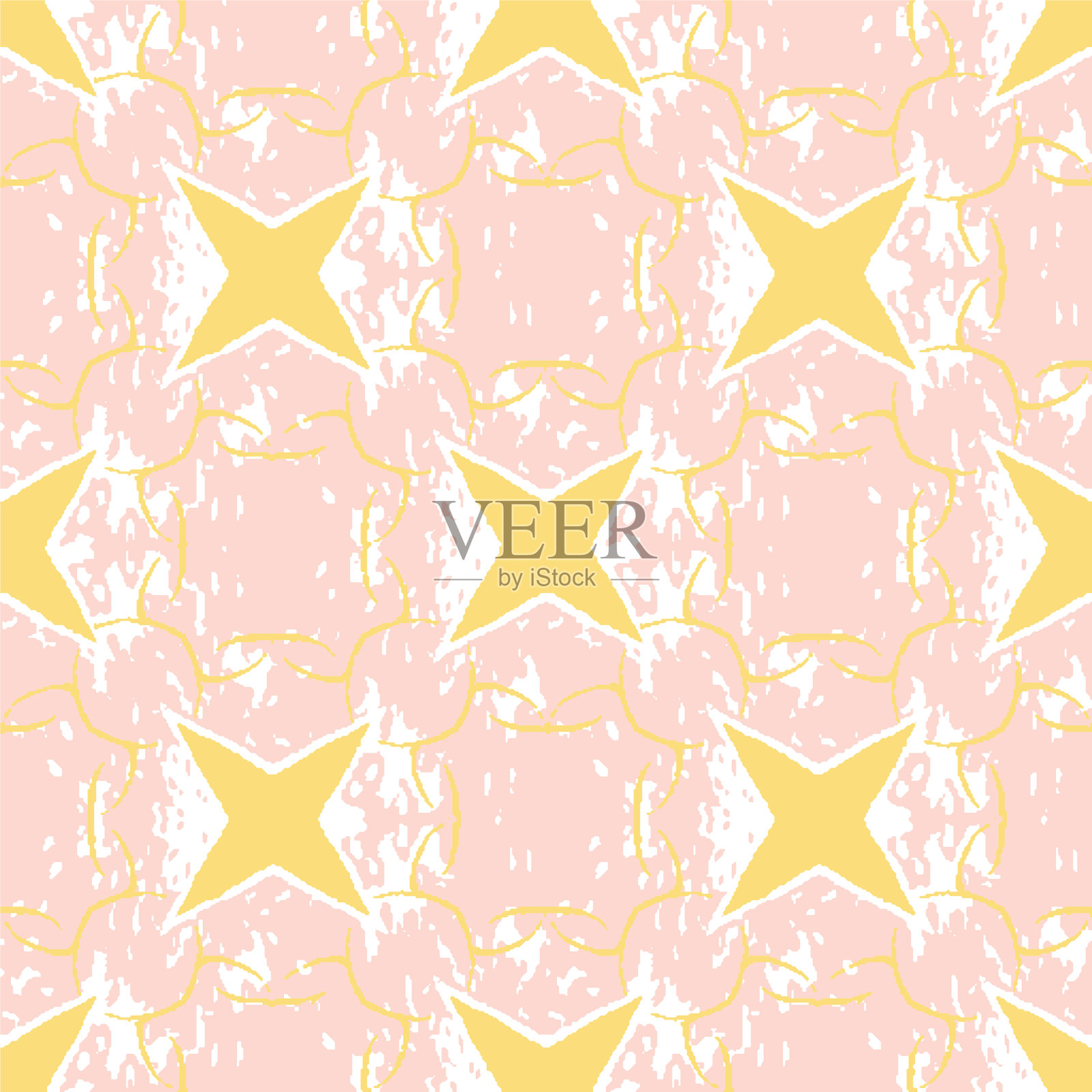 黄色的星星在粉红色的天空上无缝图案插画图片素材