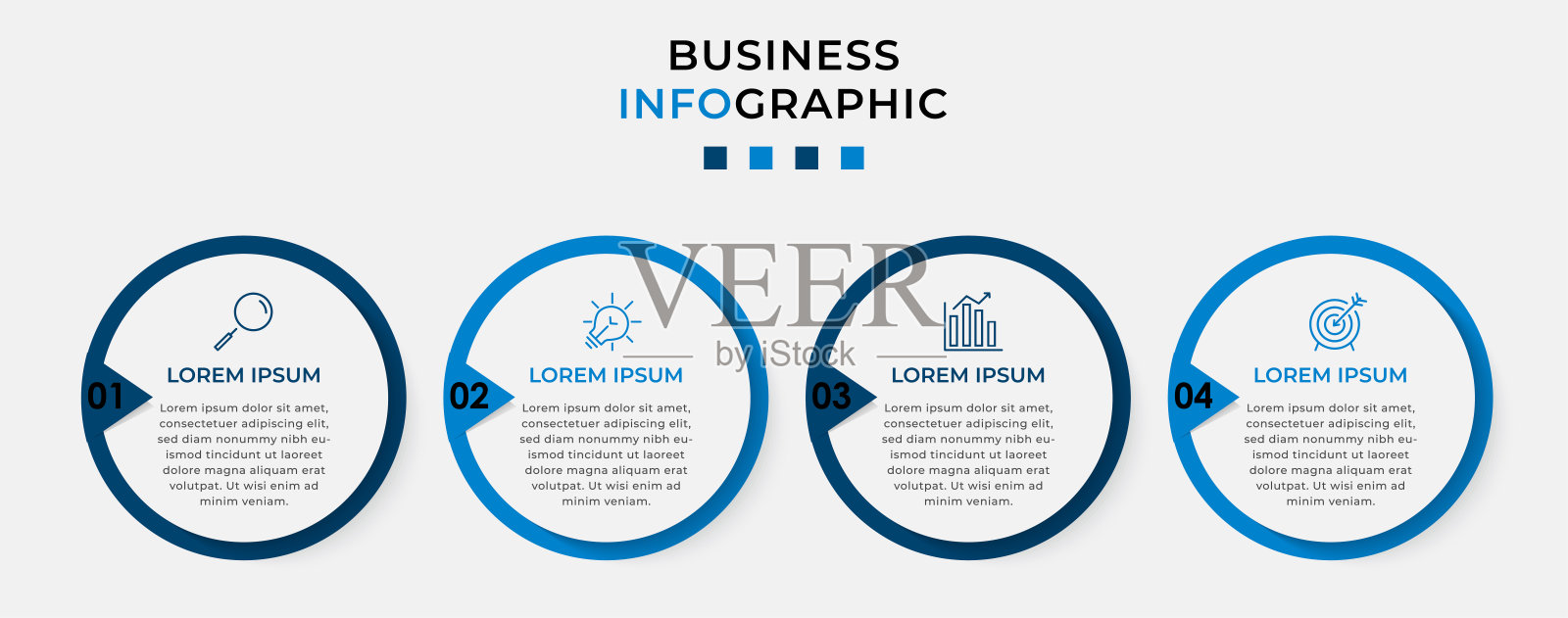 矢量信息图设计业务模板与图标和4个选项或步骤。可用于流程图、演示文稿、工作流布局、横幅、流程图、信息图插画图片素材