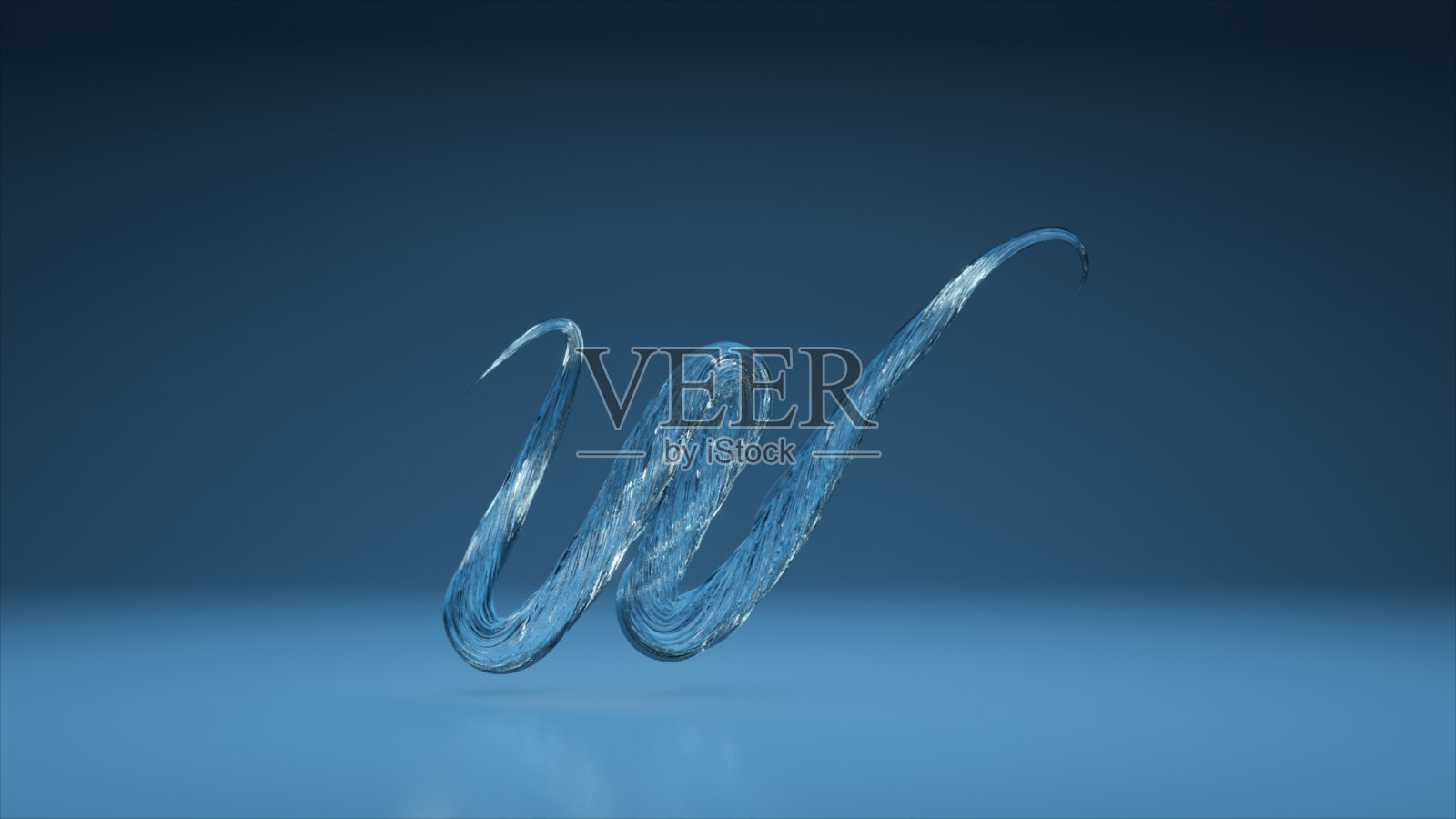 绕组字母表集合。独特的扭曲的信件。蓝色的水。字母w 3d照片摄影图片