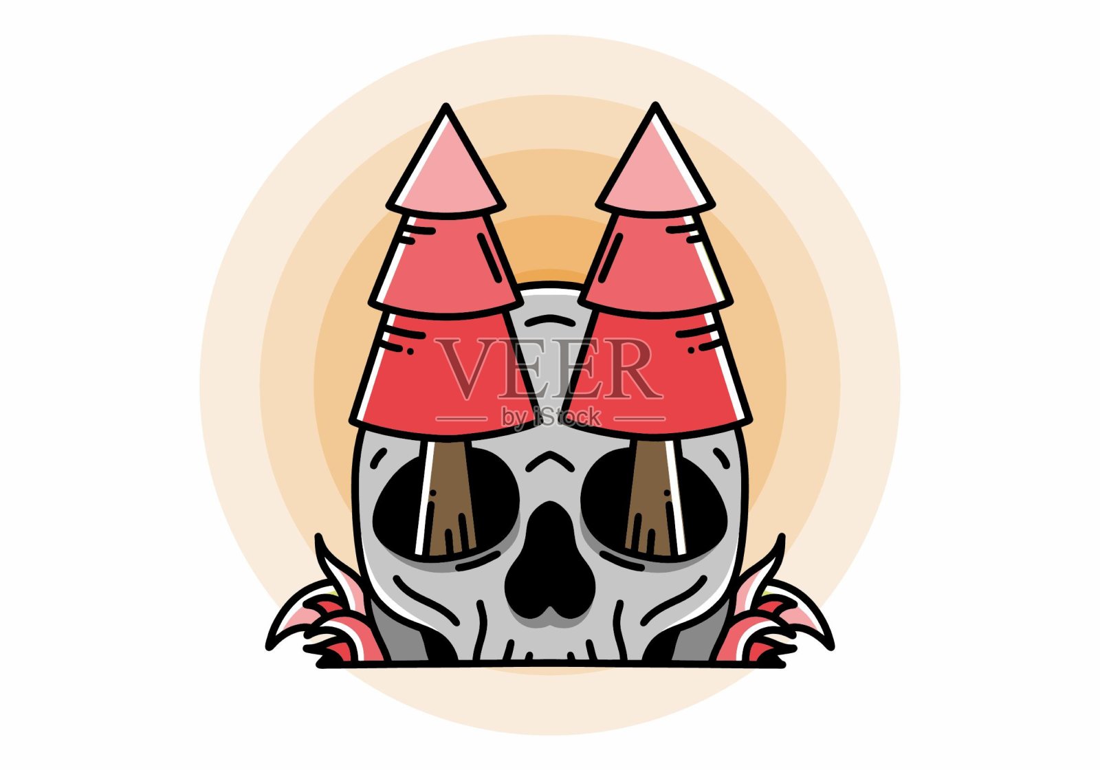 松树嵌在头骨插图设计中插画图片素材