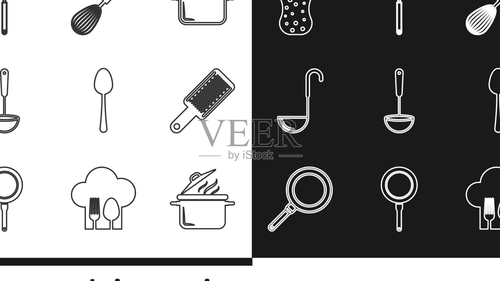 设定线烹饪锅刨丝厨房搅拌勺图标素材