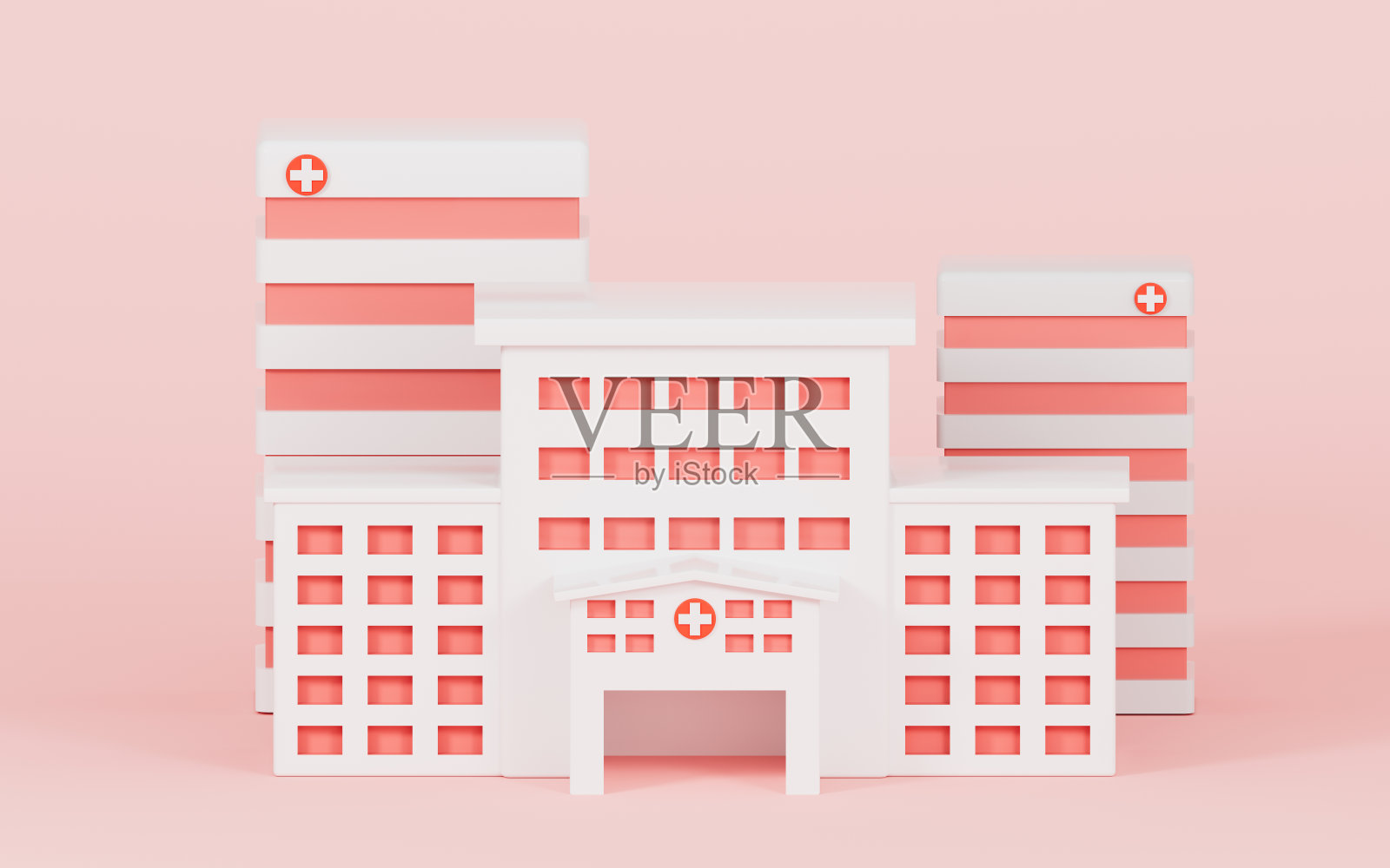 粉色医院建筑模型,3d渲染。照片摄影图片