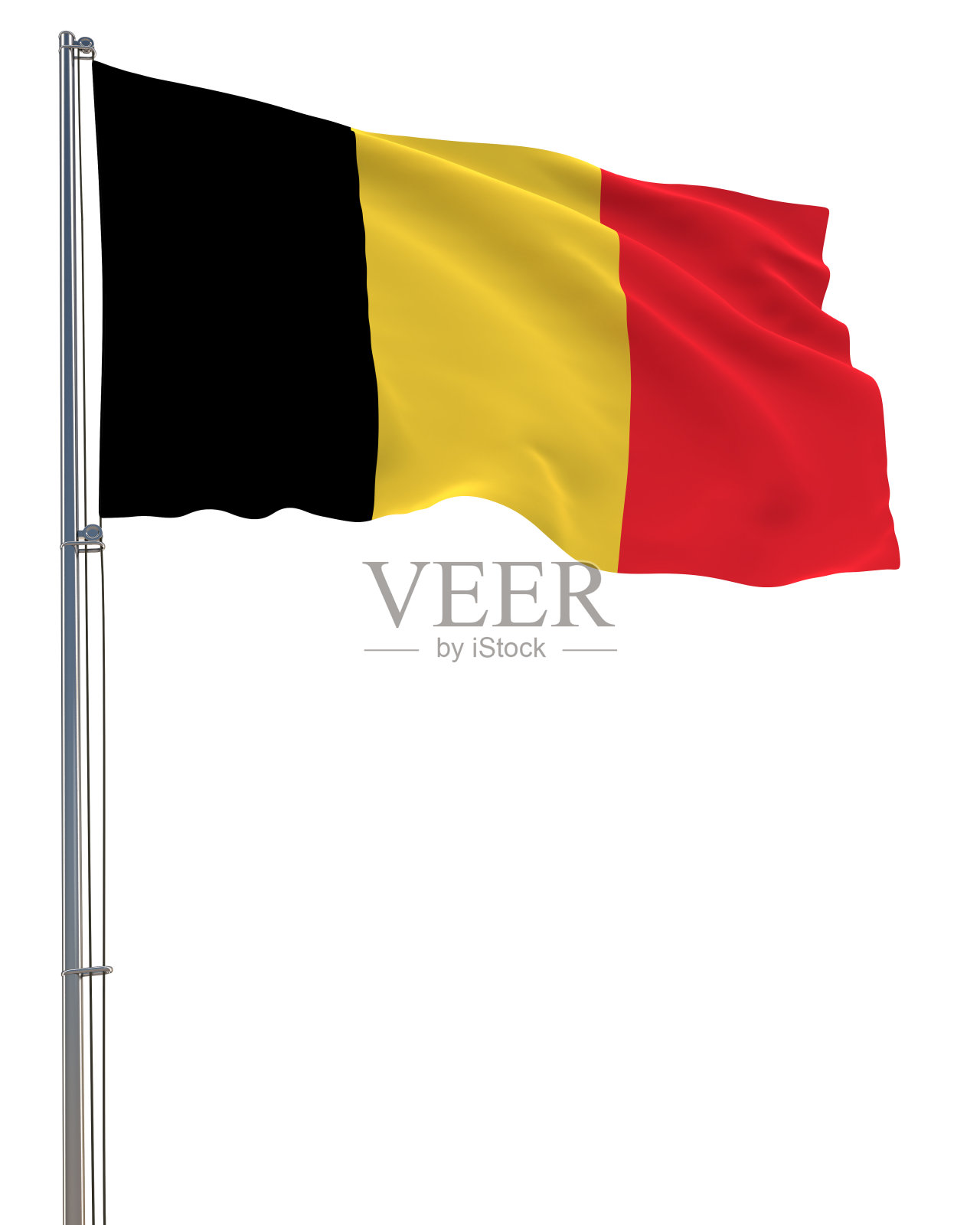 飘扬在风中的比利时国旗,白色背景,逼真的3D渲染照片摄影图片