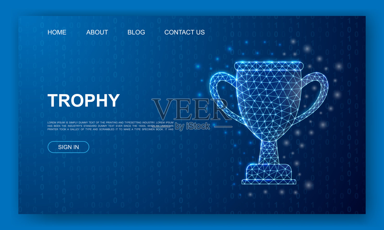 奖杯杯三维多边形网站模板。奖项设计插图概念。低聚奖品标志网页,推广横幅设计。插画图片素材