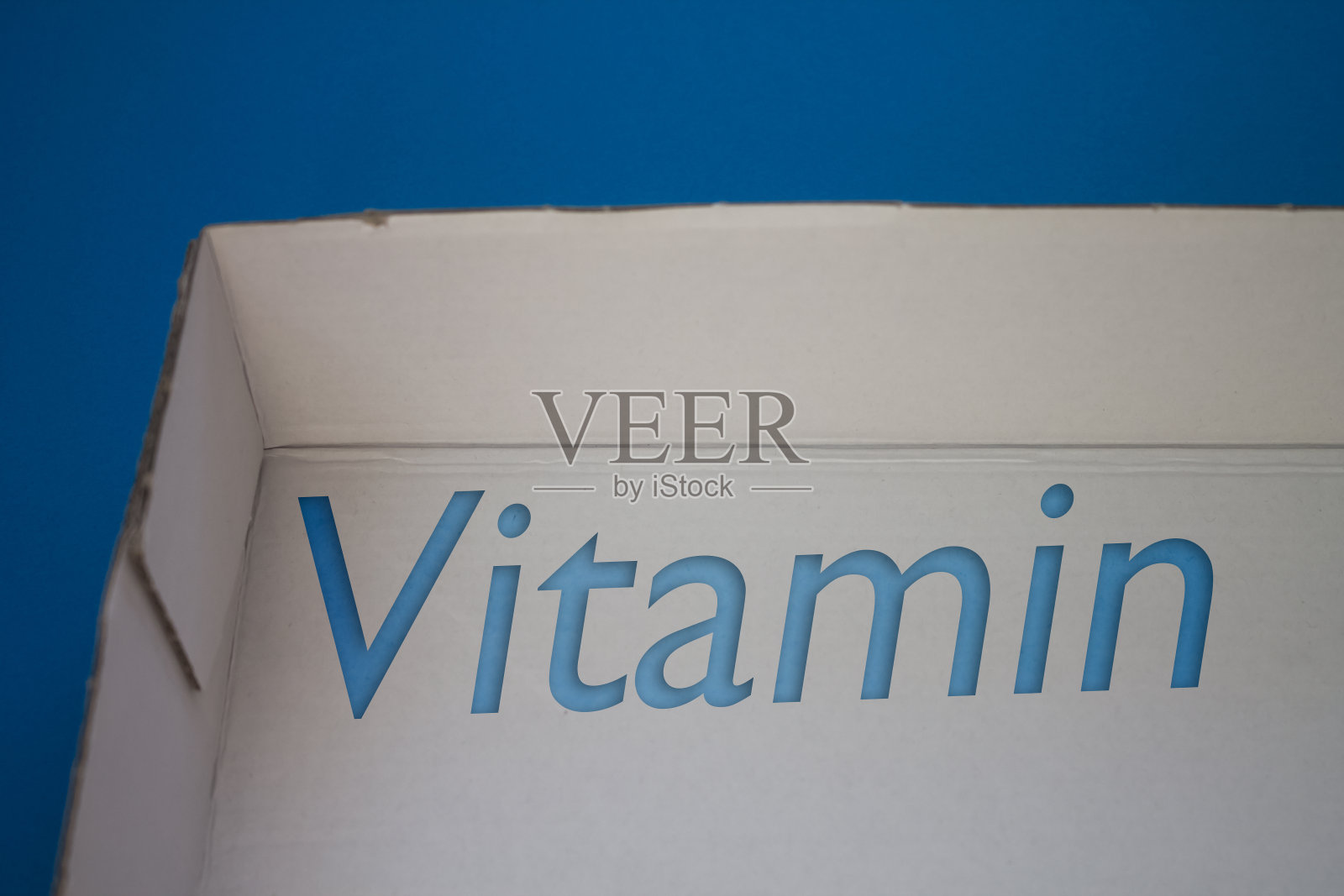 维生素字用纸箱。布朗cardbox折叠。照片摄影图片