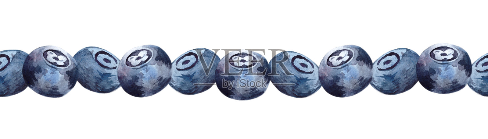 水彩无缝边界与蓝莓,孤立的元素在白色背景插画图片素材