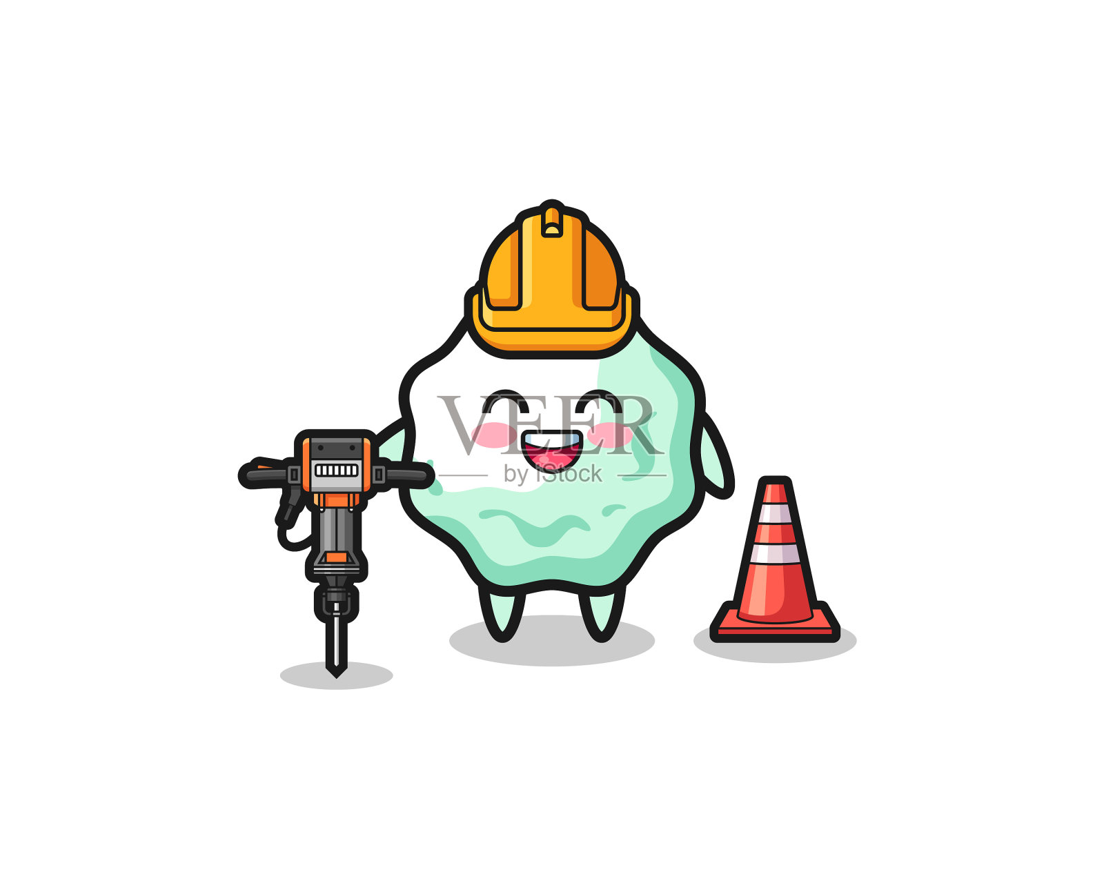马路工人吉祥物嚼口香糖抱钻设计元素图片