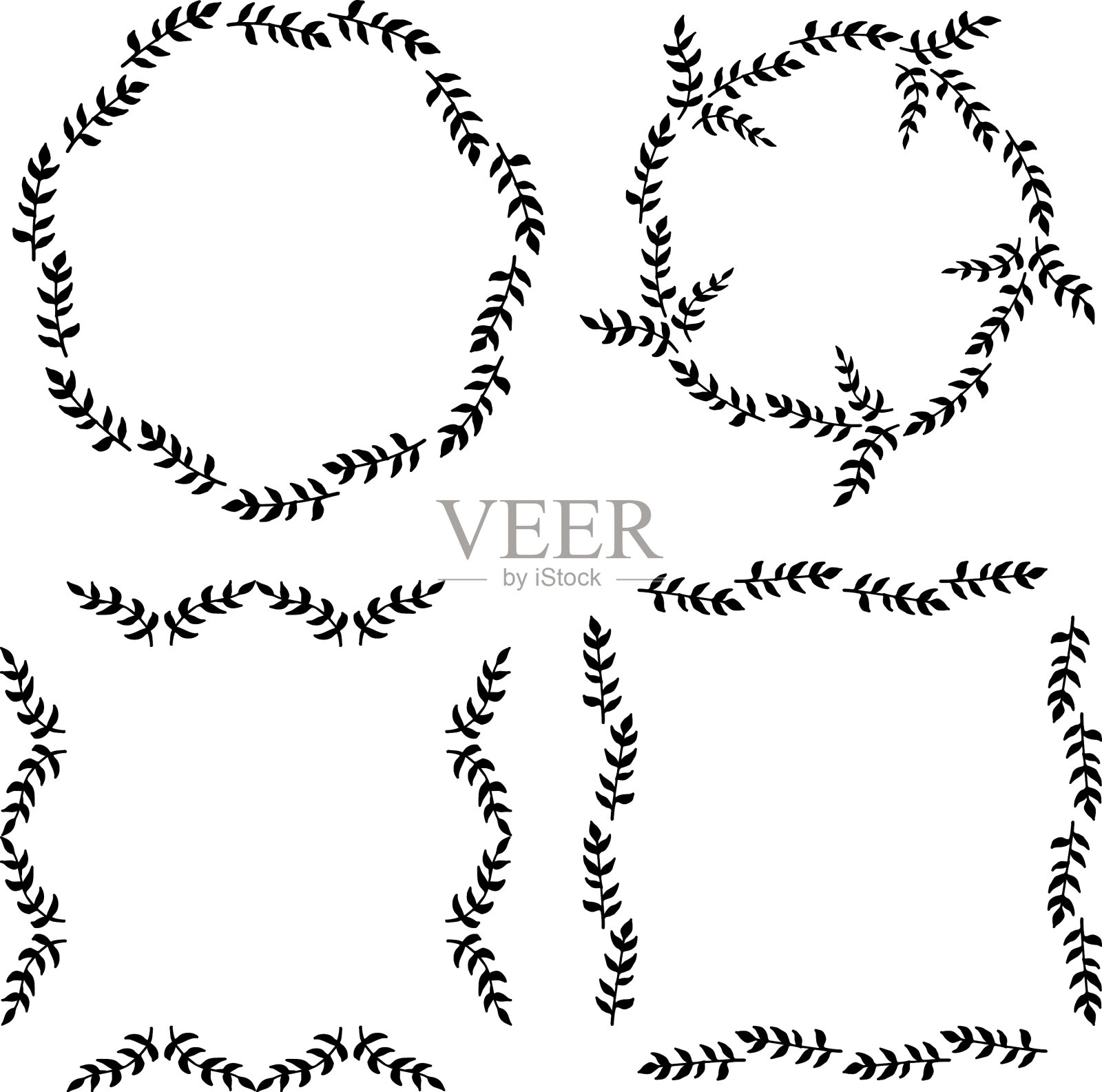 在白色上设置4个黑色分支的边界插画图片素材