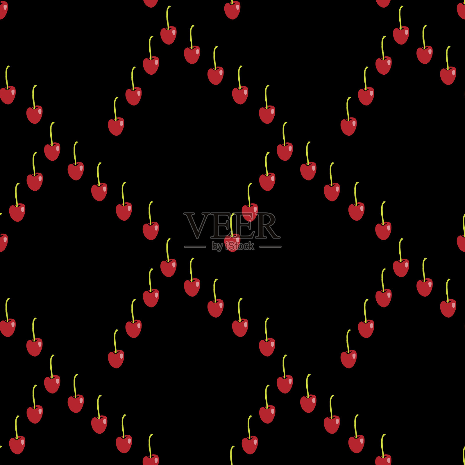 无缝图案与樱桃在黑色背景插画图片素材