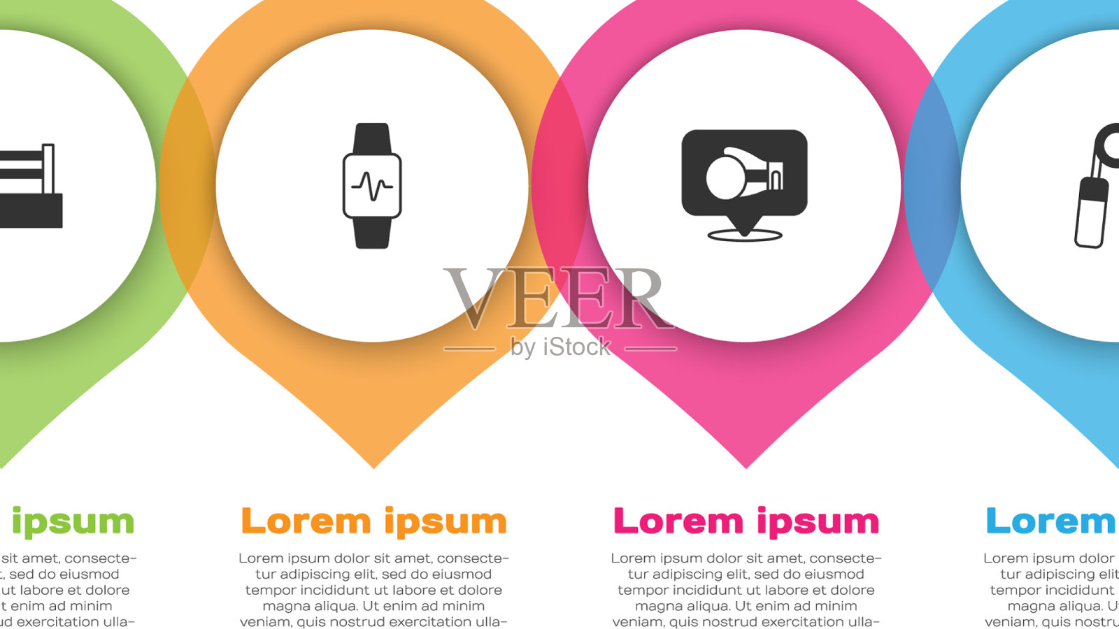 设置拳击智能手表与心手套和插画图片素材