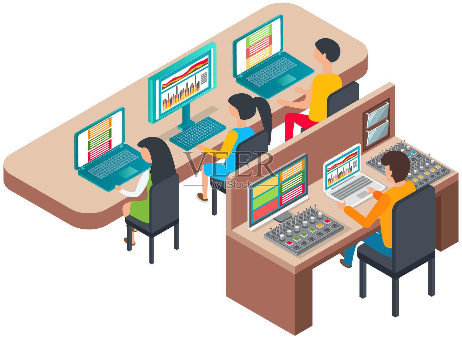 音乐制作工作室室内等距设计元素图片