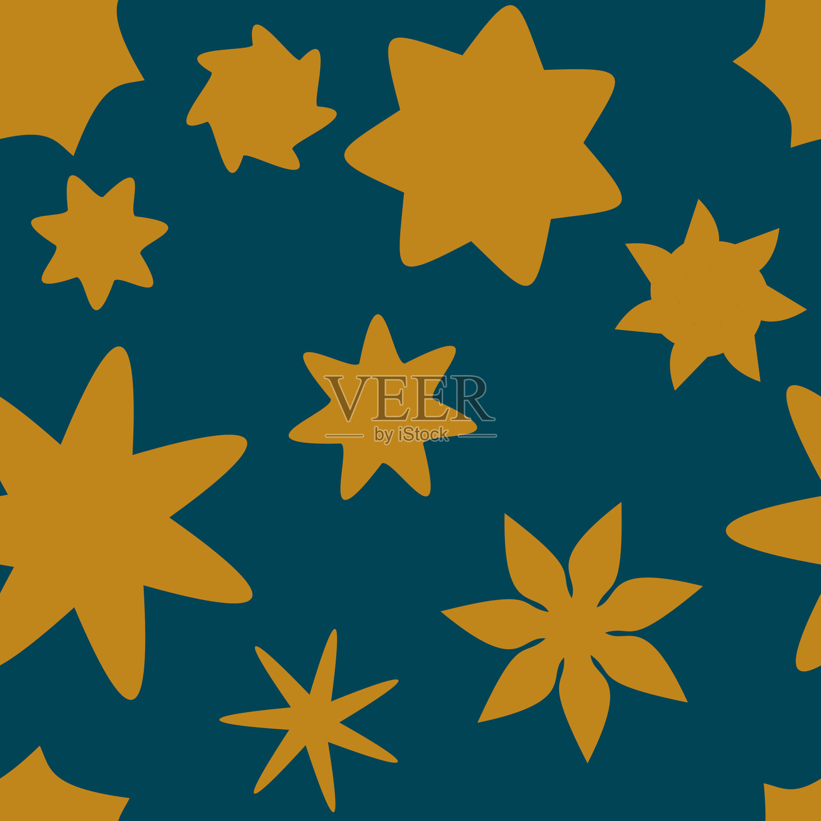 矢量:黄色星星和黑色背景的无缝图案。插画图片素材