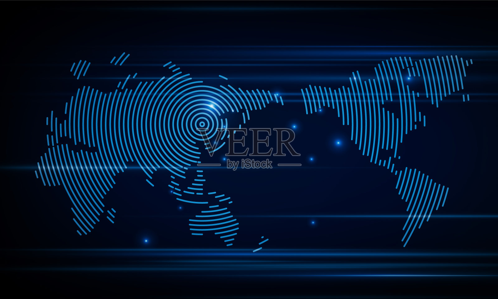 摘要显示器上的二进制码扫描流是世界地图的计算机矩阵。高科通信理念创新背景,矢量设计插画图片素材