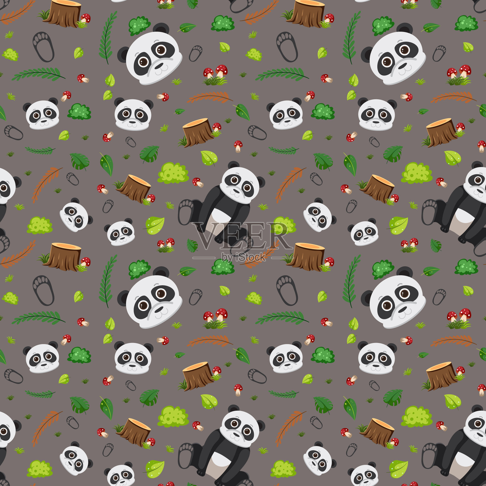 熊猫可爱的动物图案无缝衔接插画图片素材