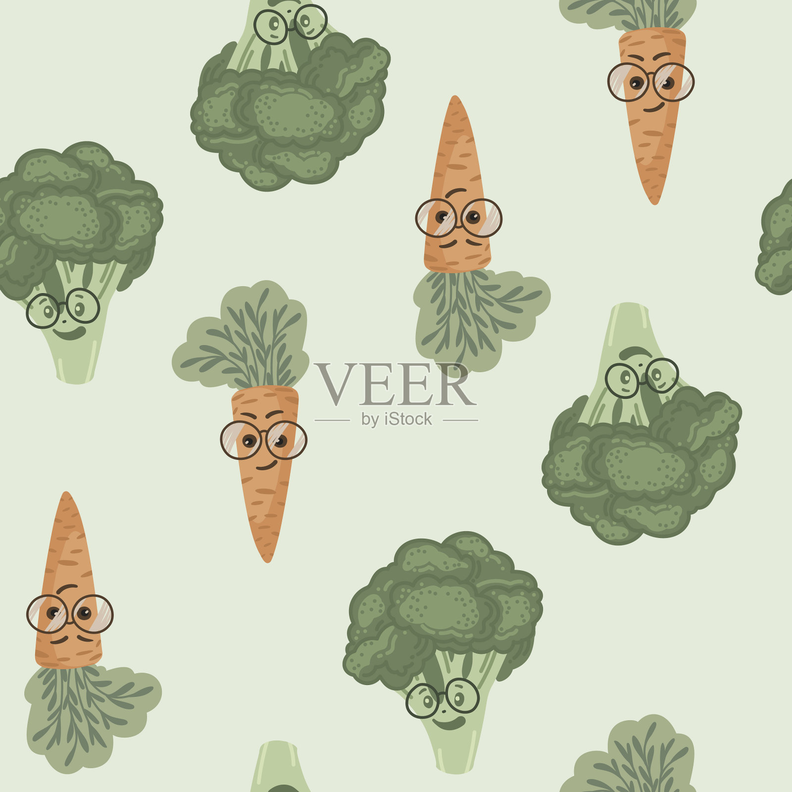 胡萝卜和西兰花无缝图案插画图片素材