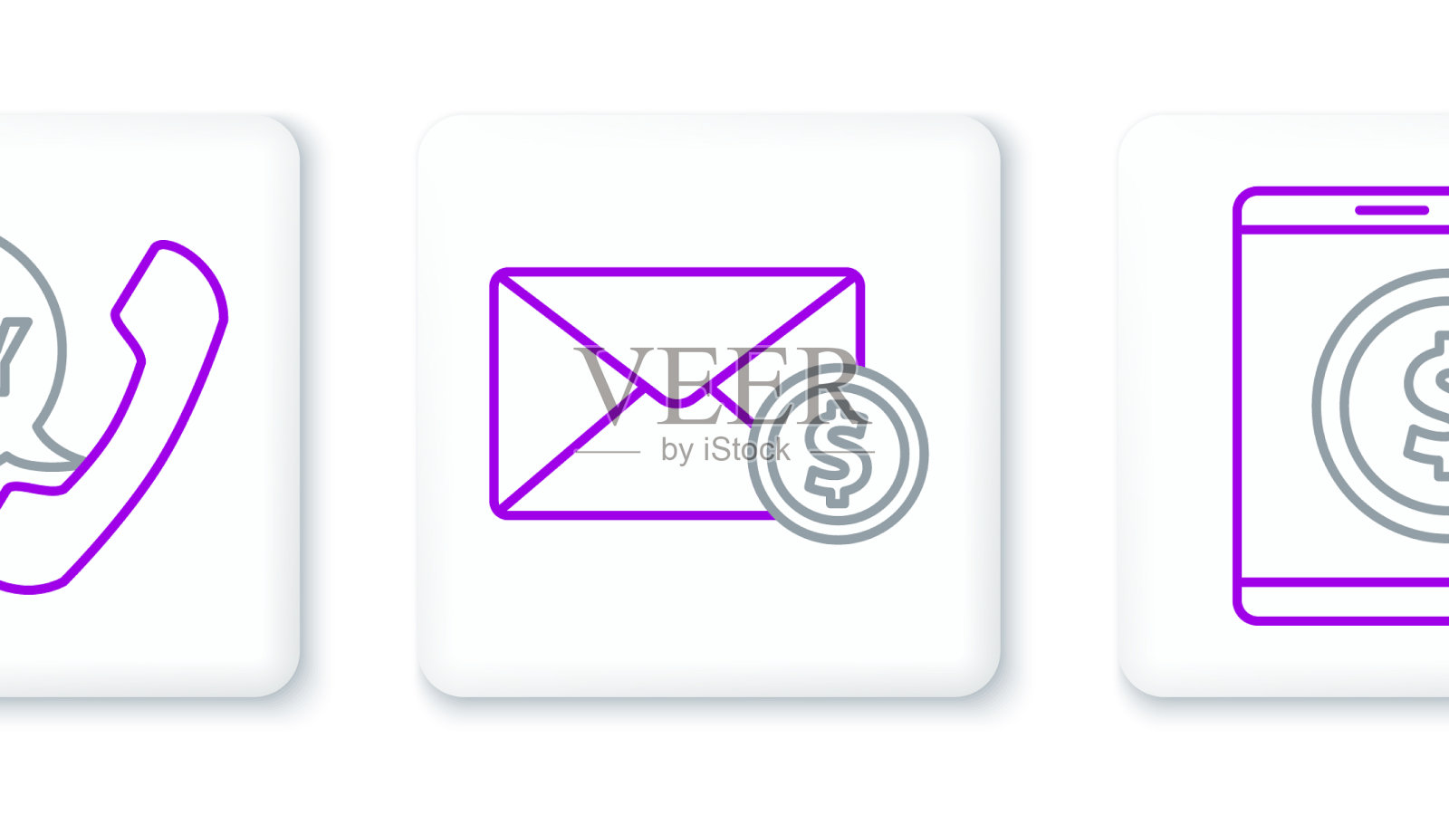 设置线平板电脑与美元电话和语音图标素材